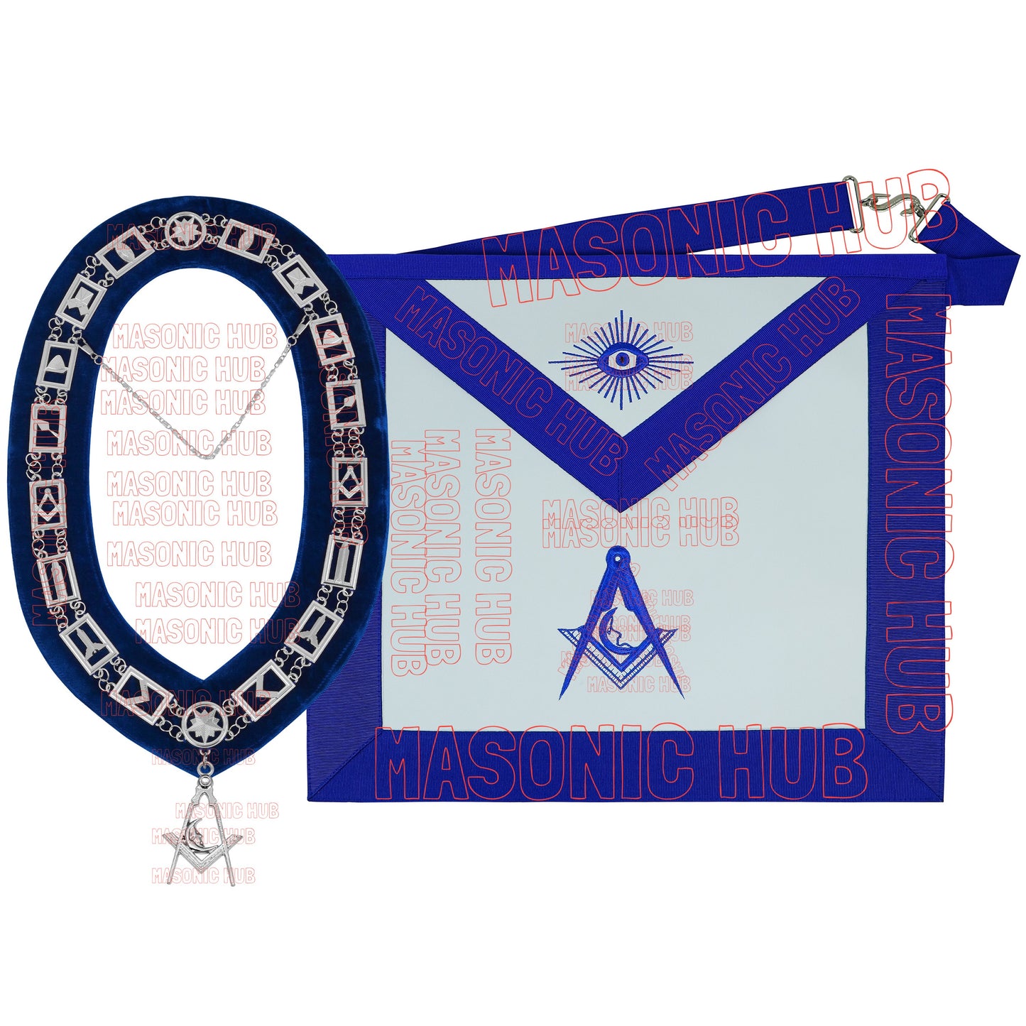 Masonic Blue Lodge Junior Deacon Apron Set – Includes Chain Collar & Cotton Gloves