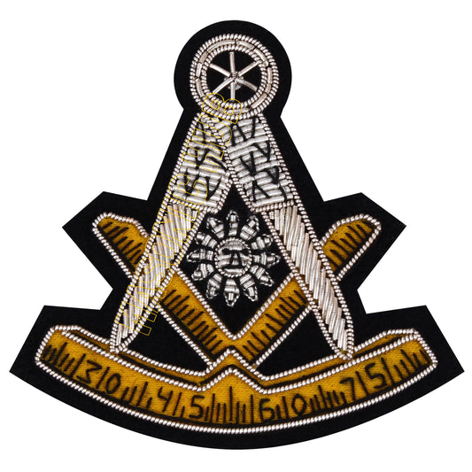 Masonic Past Master Emblem Silver Bullion Patch Hand Embroidered