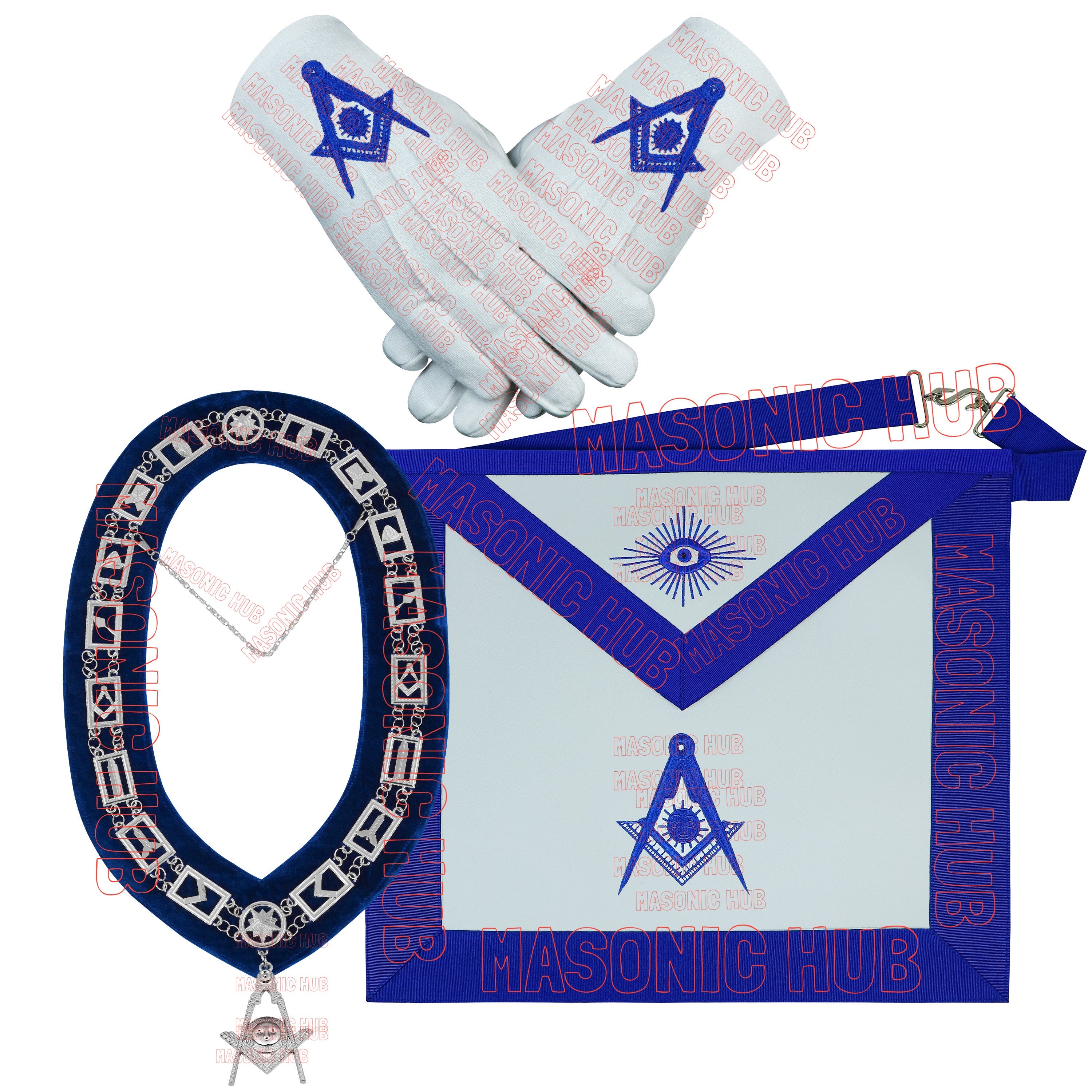 Masonic Blue Lodge Senior Deacon Apron Set – Includes Chain Collar & Cotton Gloves