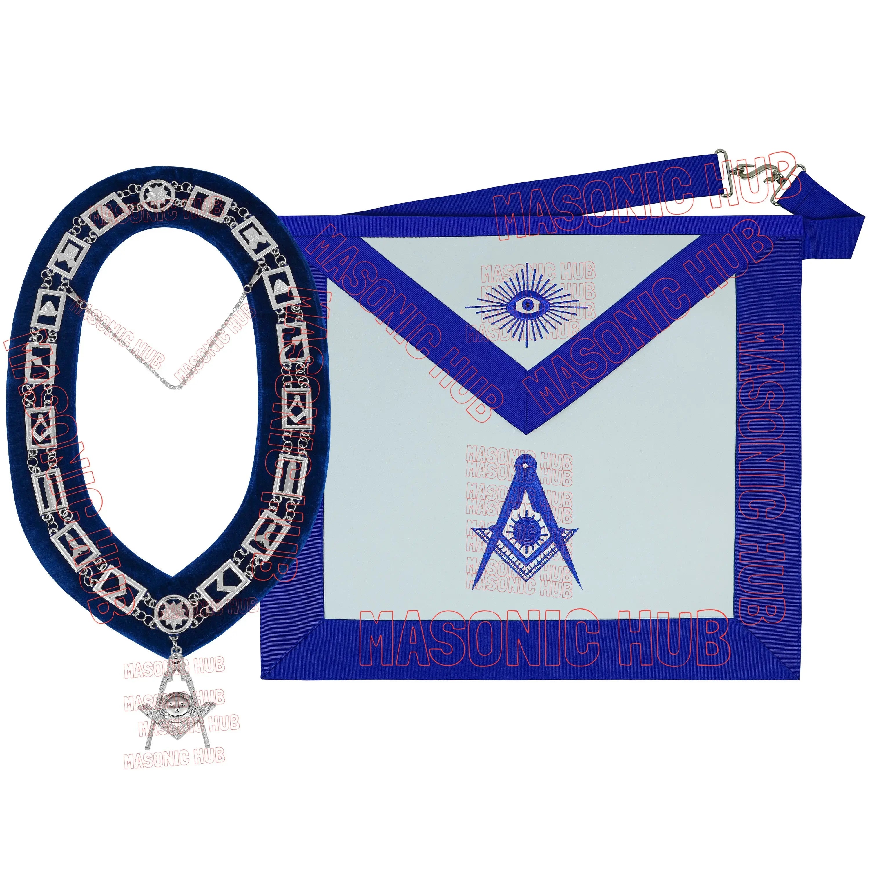 Masonic Blue Lodge Senior Deacon Apron Set – Includes Chain Collar & Cotton Gloves Masonic Hub
