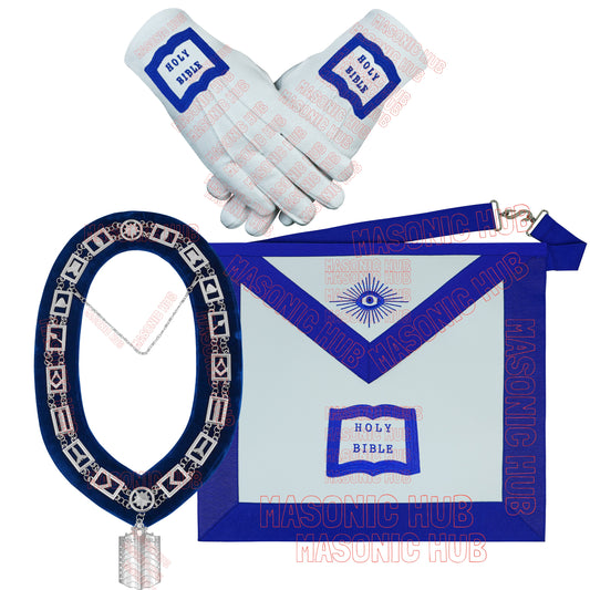 Masonic Blue Lodge Chaplain Apron Set with Chain Collar & Gloves – Officer Regalia