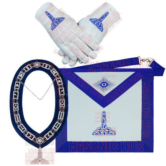 Masonic Blue Lodge Senior Warden Apron Set with Chain Collar & Gloves – Officer Regalia