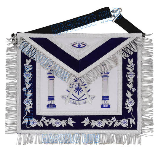 Masonic Past Master Sunburst Emblem Lambskin Apron – Hand-Embroidered Freemason Regalia
