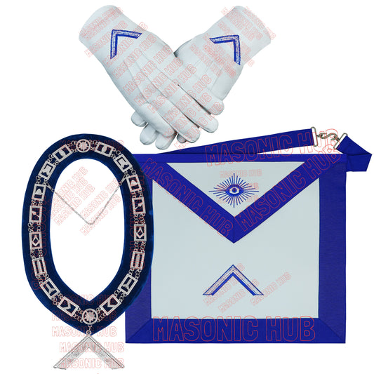 Masonic Blue Lodge Worshipful Master Apron Set with Chain Collar & Gloves – Officer Regalia