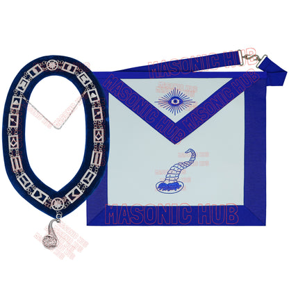 Masonic Blue Lodge Senior Steward Apron Set with Chain Collar & Gloves – Officer Regalia