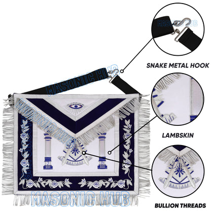 Masonic Past Master Sunburst Emblem Lambskin Apron – Hand-Embroidered Freemason Regalia