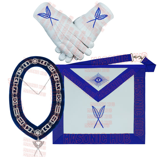 Masonic Blue Lodge Secretary Apron Set with Chain Collar & Gloves – Officer Regalia