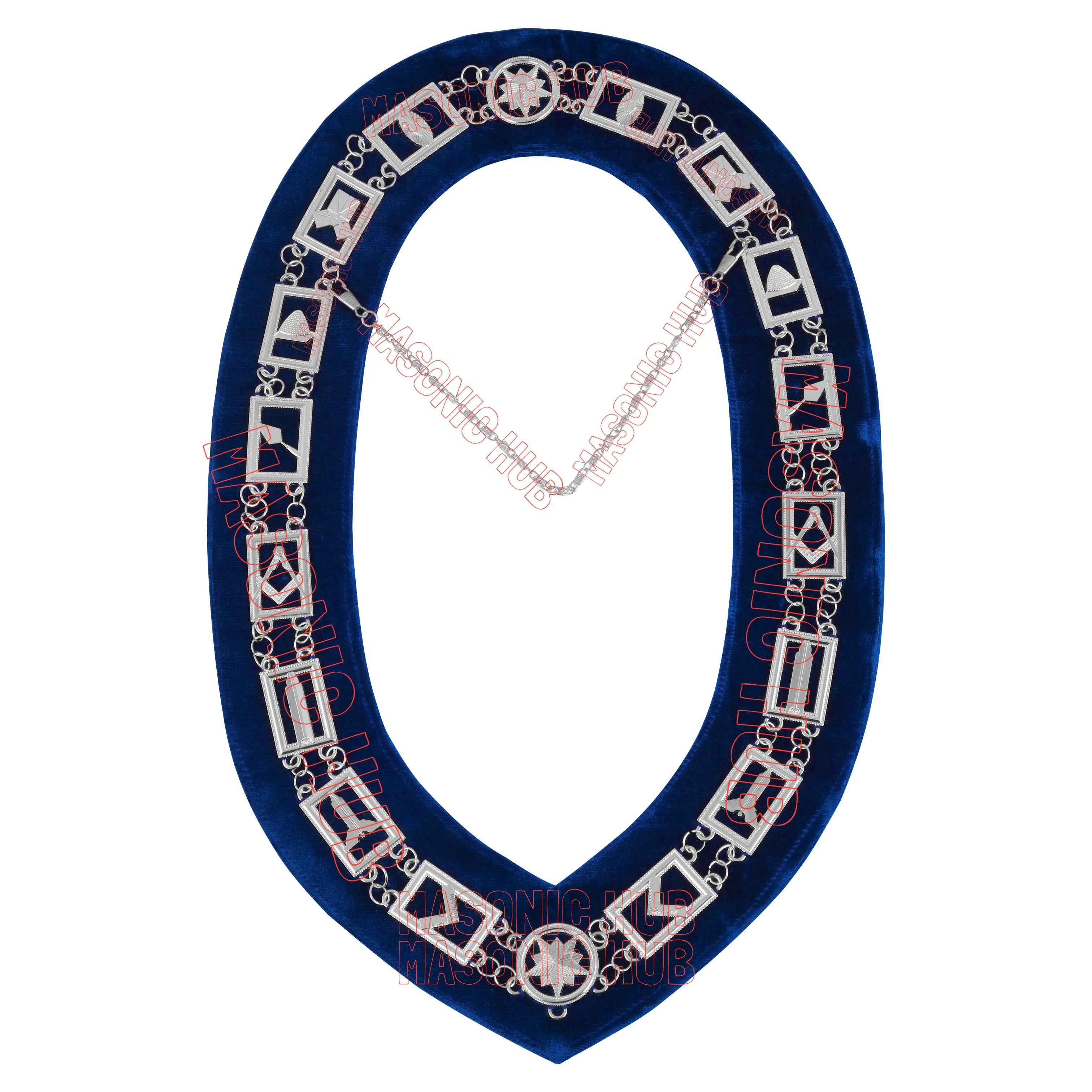 Blue Lodge Masonic Working Tools + Chain Collars with Blue Velvet Backing