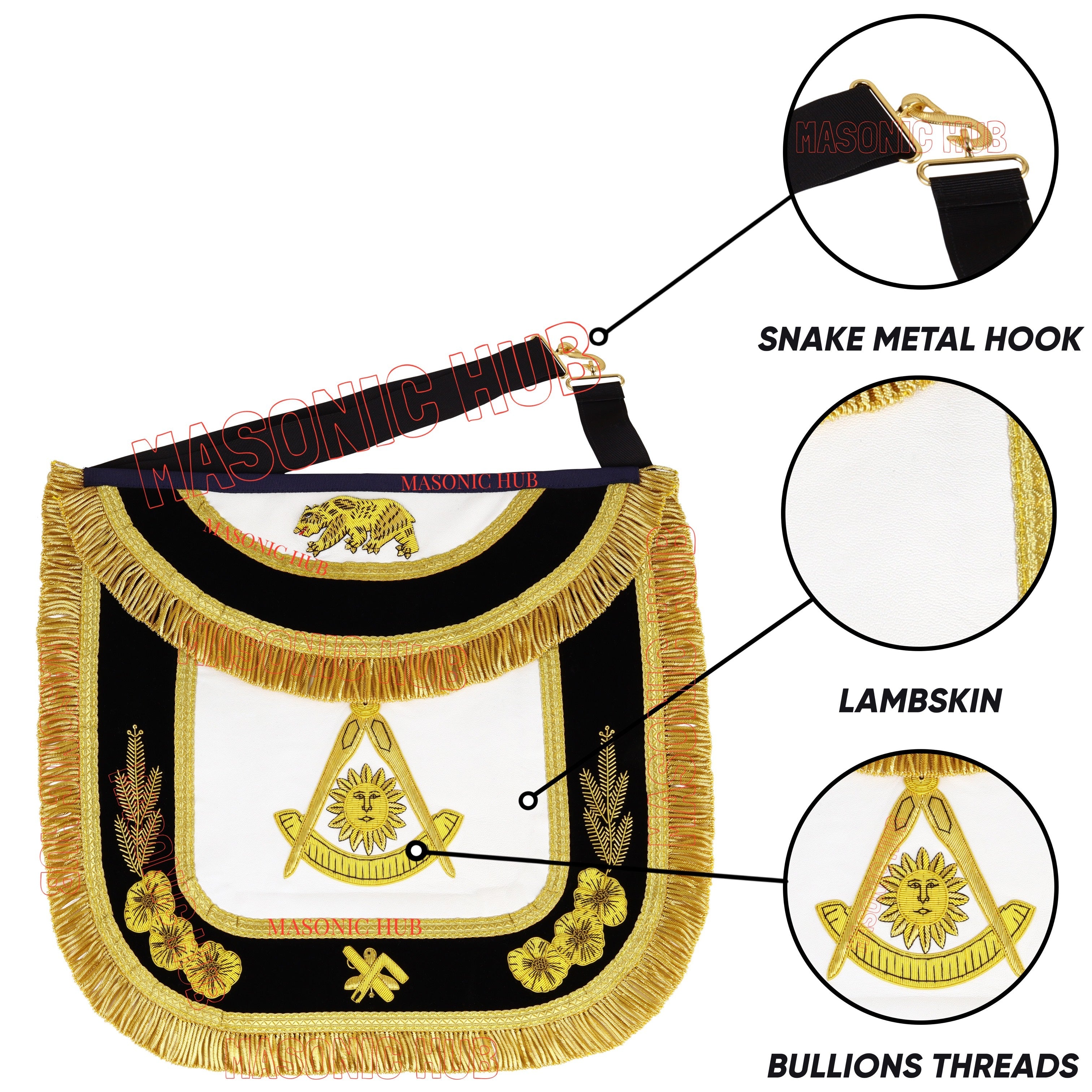 The California Past Master's Masonic Sheep Leather Apron – Gold Bullion Embroidery Masonic Hub