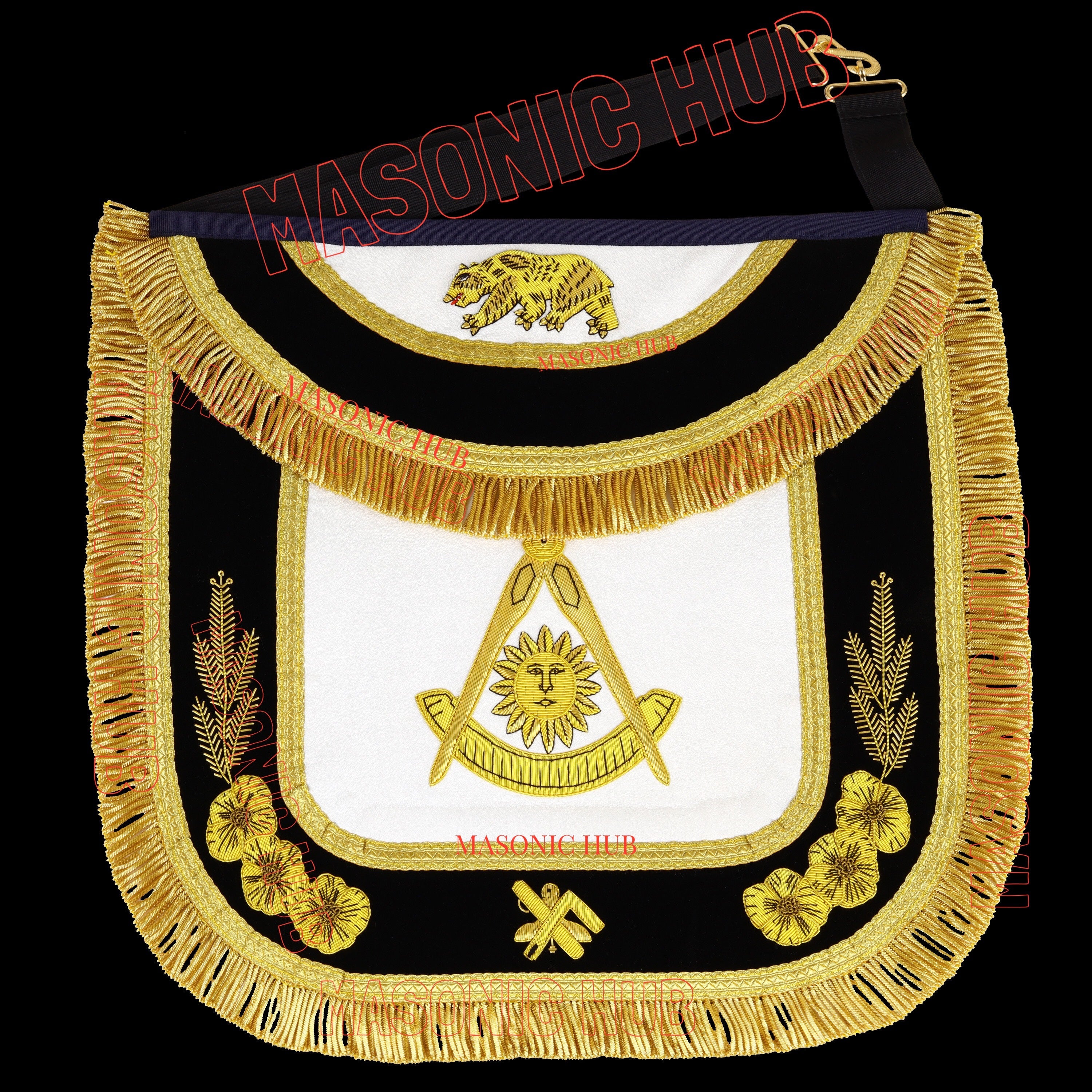 The California Past Master's Masonic Sheep Leather Apron – Gold Bullion Embroidery Masonic Hub