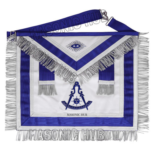 Masonic Blue Past Master 100% Lambskin Apron – Handcrafted with Silver Bullion Embroidery