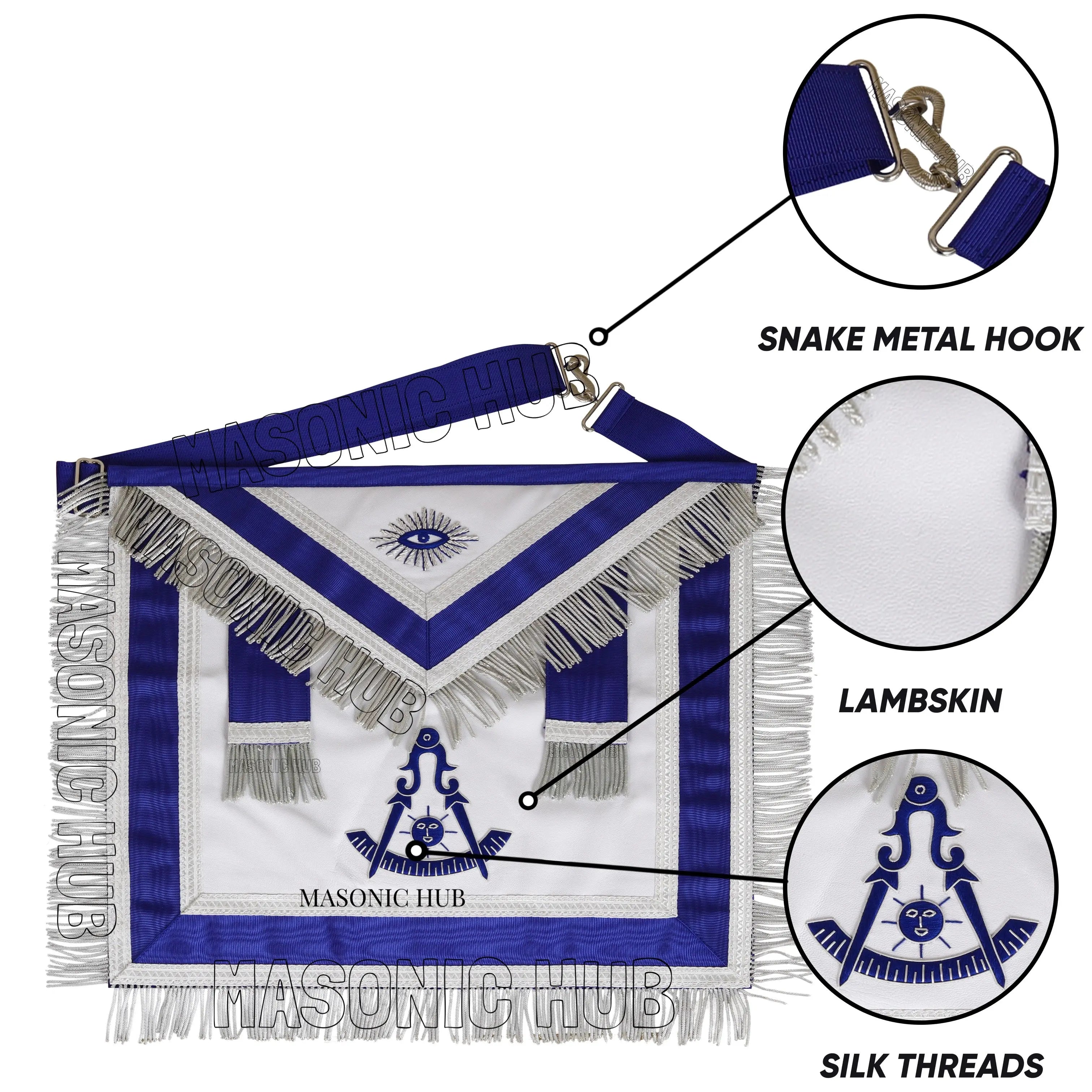 Masonic Blue Past Master 100% Lambskin Apron – Handcrafted with Silver Bullion Embroidery Masonic Hub
