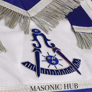 Masonic Blue Past Master 100% Lambskin Apron – Handcrafted with Silver Bullion Embroidery Masonic Hub