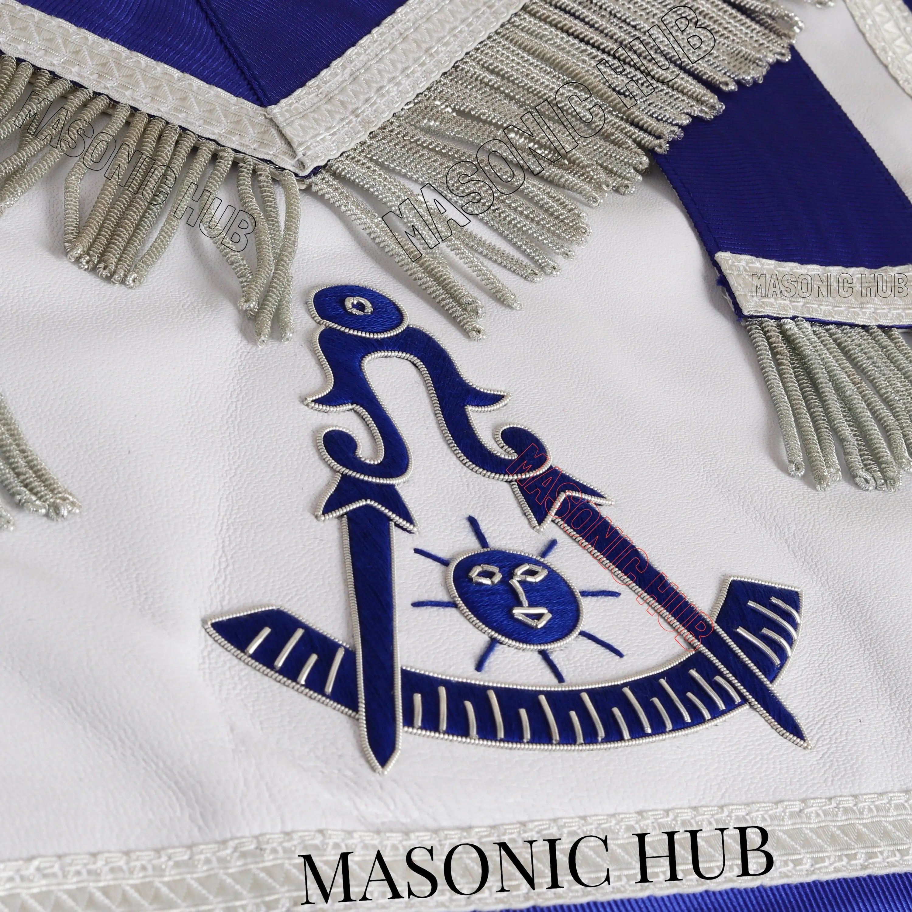 Masonic Blue Past Master 100% Lambskin Apron – Handcrafted with Silver Bullion Embroidery Masonic Hub