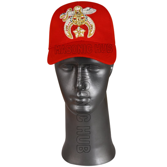 Masonic Gold Tassel Shriner Jewel Embroidered Red Handmade Baseball Cap
