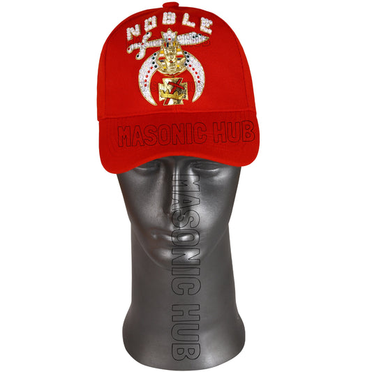Masonic Gold Tassel Shriner Noble Red Baseball Cap Made with Rhinestones
