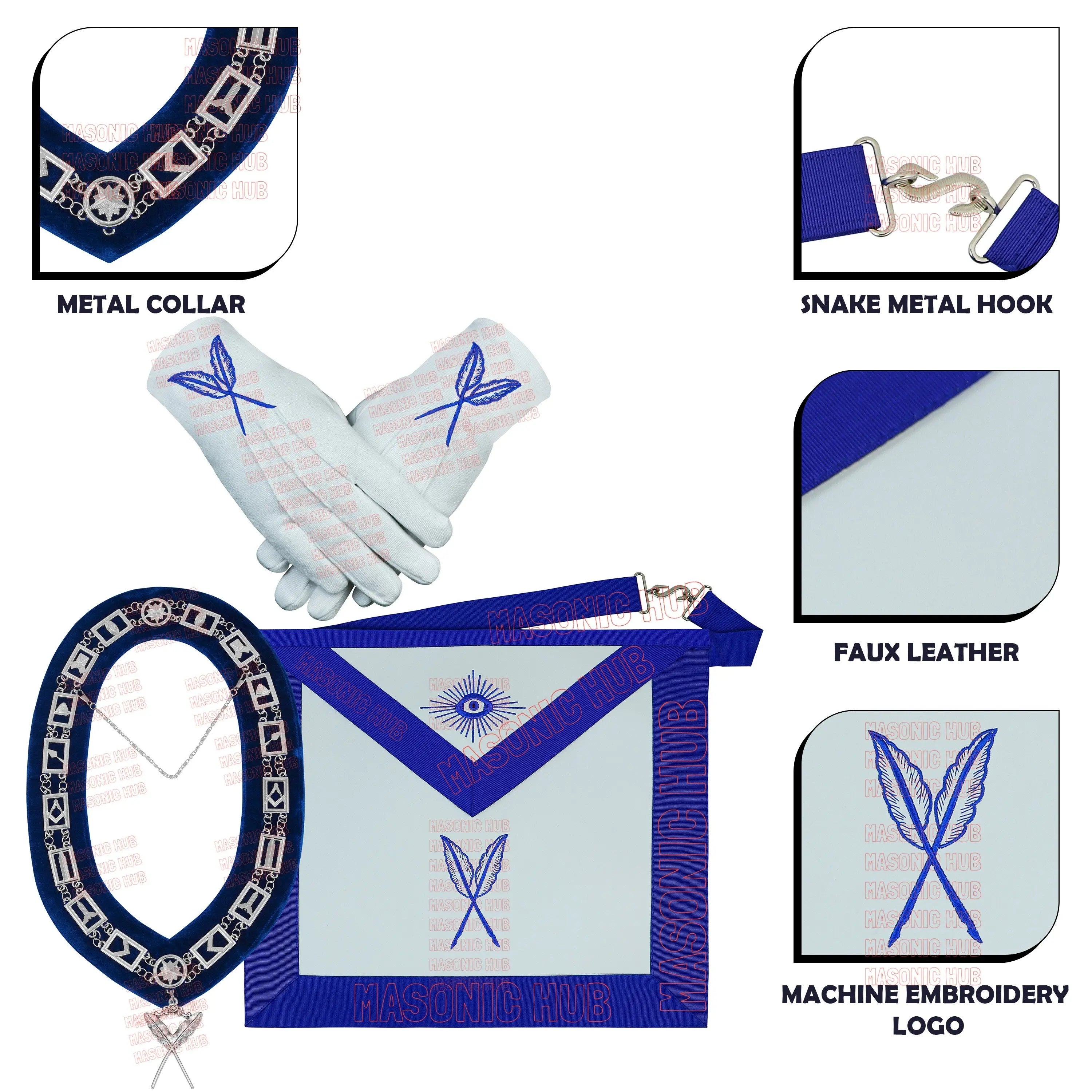 Masonic Blue Lodge Secretary Apron Set with Chain Collar & Gloves – Officer Regalia Masonic Hub