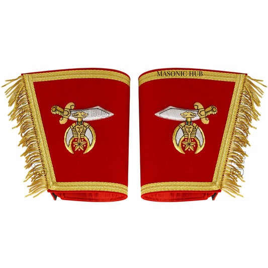 Masonic Shriner Red Gauntlets Cuffs – Hand-Embroidered Bullion Fringe Set