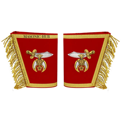 Masonic Shriner Red Gauntlets Cuffs – Hand-Embroidered Bullion Fringe Set