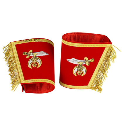 Masonic Shriner Red Gauntlets Cuffs – Hand-Embroidered Bullion Fringe Set