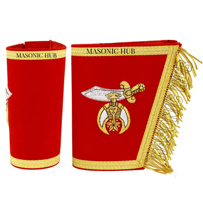 Masonic Shriner Red Gauntlets Cuffs – Hand-Embroidered Bullion Fringe Set