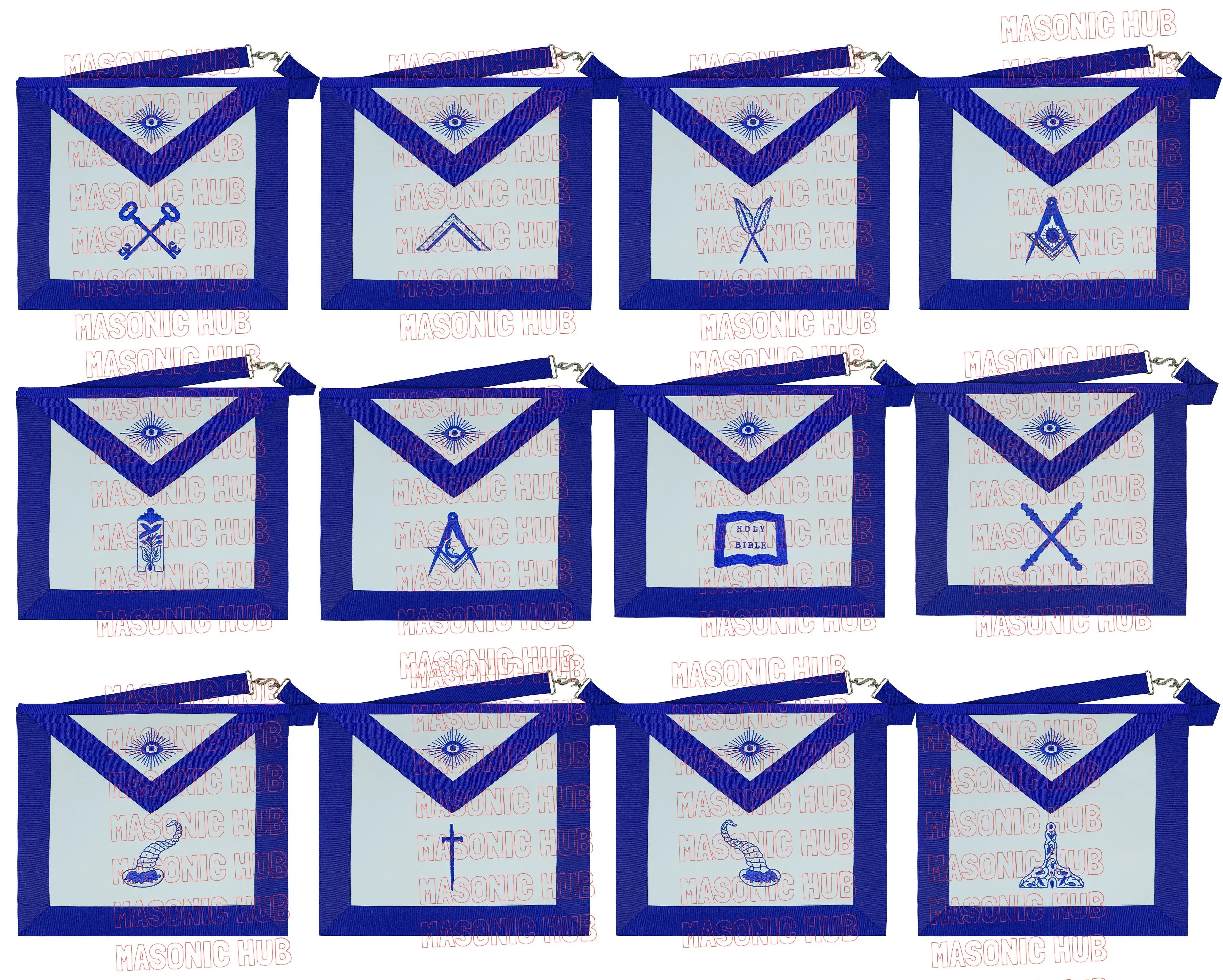 Set of 12 Masonic Officer Aprons – Blue Lodge Regalia Collection Masonic Hub