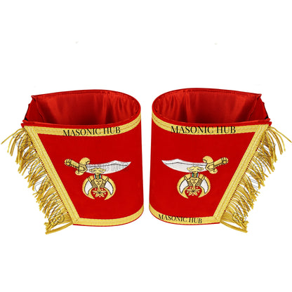 Masonic Shriner Red Gauntlets Cuffs – Hand-Embroidered Bullion Fringe Set