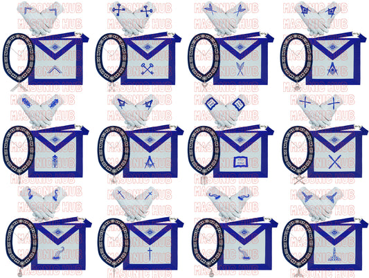 Masonic Blue Lodge Officer Apron Set – 12-Piece Regalia Collection