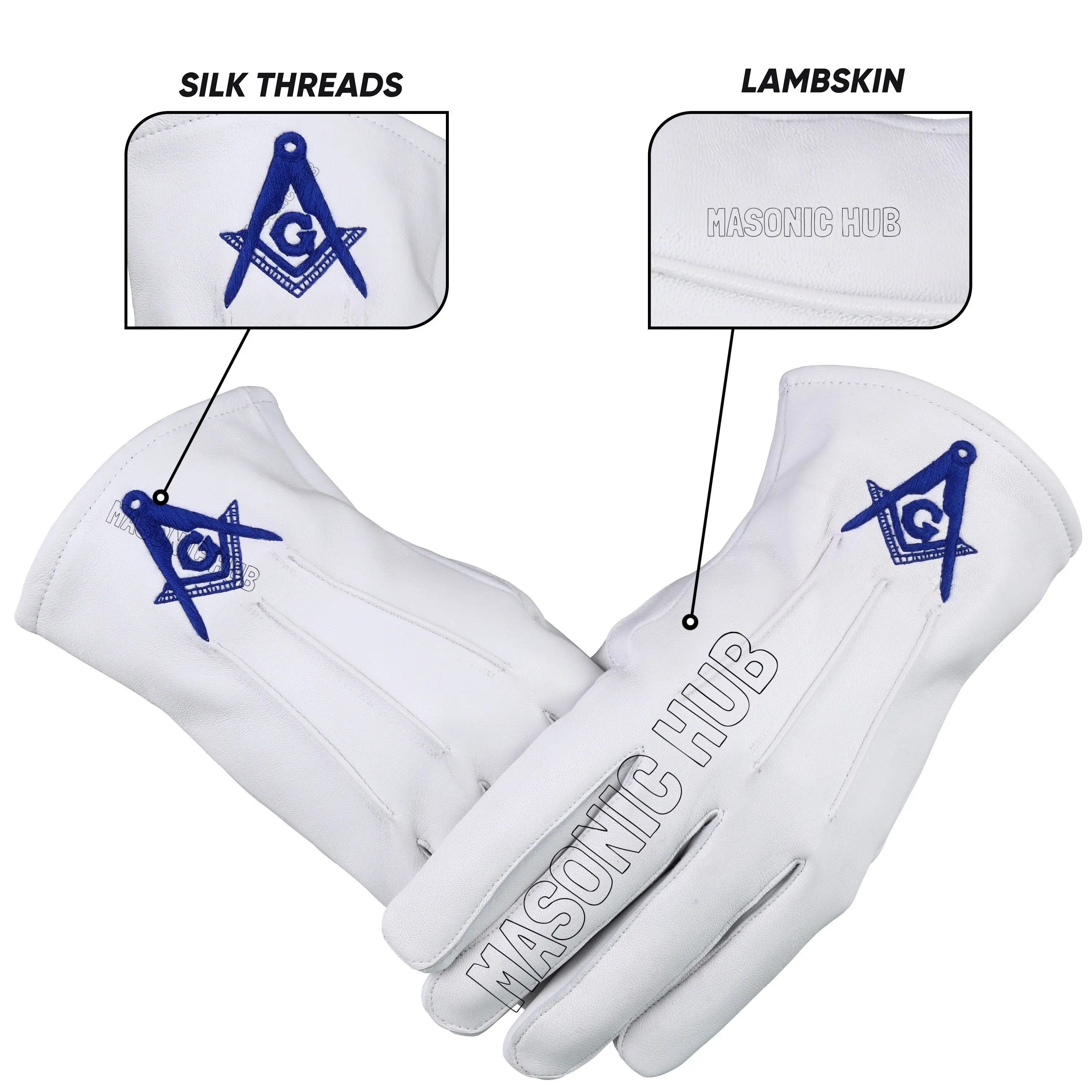 Masonic Blue Lodge Master Mason Apron, Chain Collar &amp; Hand-Embroidered Gloves Set Masonic Hub