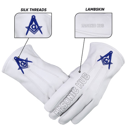 Masonic Blue Lodge Master Mason Apron, Chain Collar &amp; Hand-Embroidered Gloves Set
