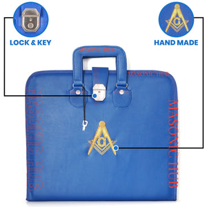 Masonic Hand-Embroidered Square &amp; Compass Apron Case with Handle – Blue Masonic Hub