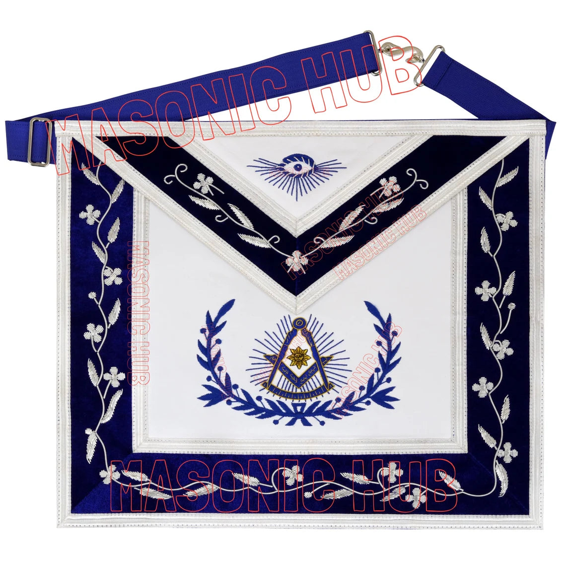 Past Master with Embroidered Border Masonic 100% Lambskin Apron -[Blue & White]