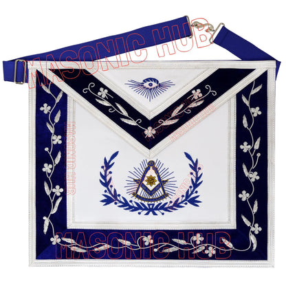 Past Master with Embroidered Border Masonic 100% Lambskin Apron -[Blue & White]