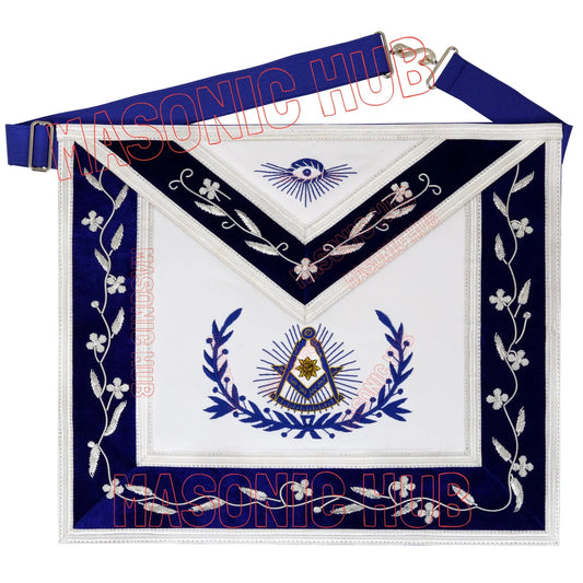 Past Master with Embroidered Border Masonic 100% Lambskin Apron -[Blue & White]