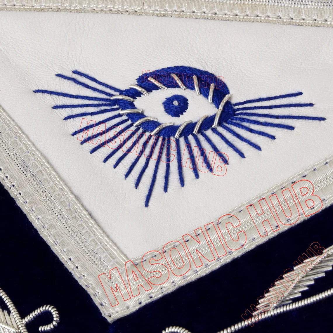 Past Master with Embroidered Border Masonic 100% Lambskin Apron -[Blue & White] Masonic Hub