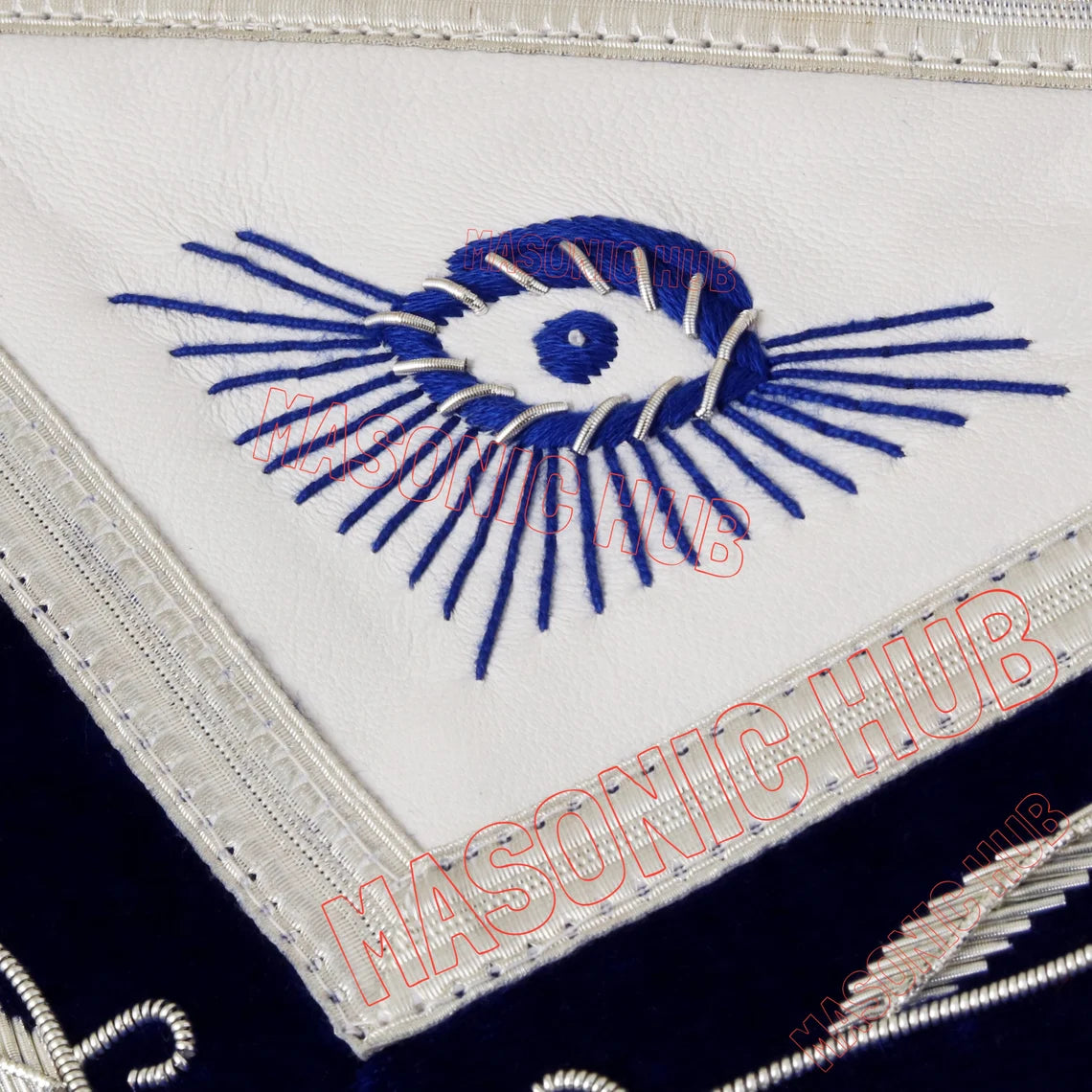 Past Master with Embroidered Border Masonic 100% Lambskin Apron -[Blue & White]