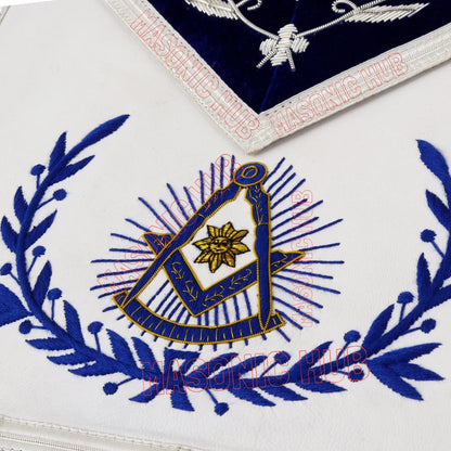 Past Master with Embroidered Border Masonic 100% Lambskin Apron -[Blue & White]